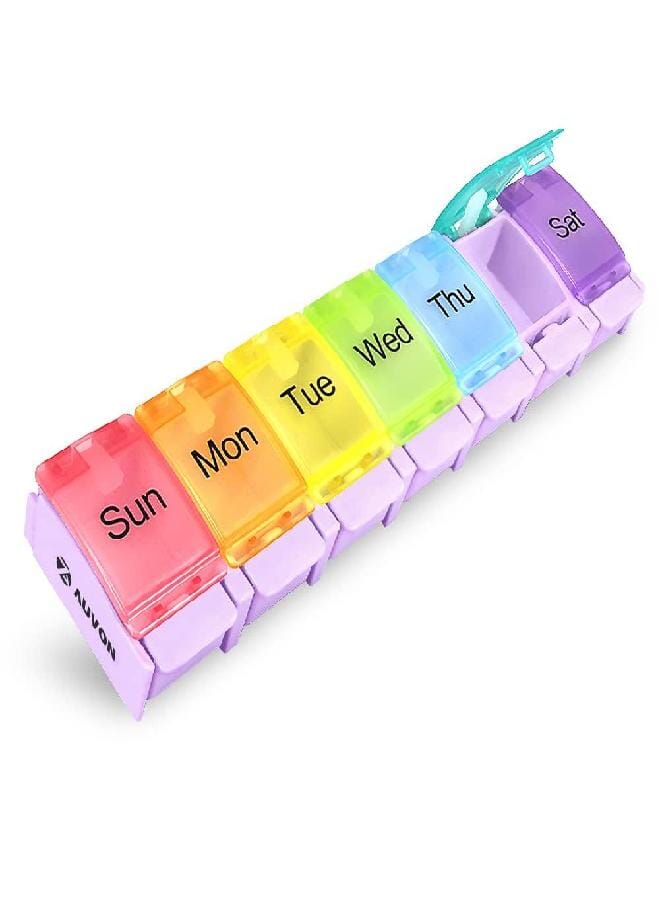 AUV0N AUVON Weekly Pill Organizer Arthritis Friendly, BPA Free Travel 7 Day Pill Box Case with Spring Open Design and Large Compartment to Hold Vitamins, Cod Liver Oil, Supplements and Medication - Image 1